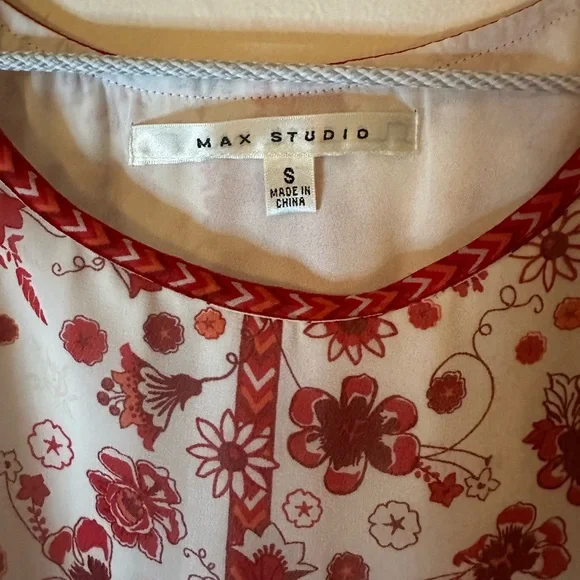 Max Studio Red and Cream Floral Dress 3 Quarter Sleeves Lined Size S - Picture 4 of 9